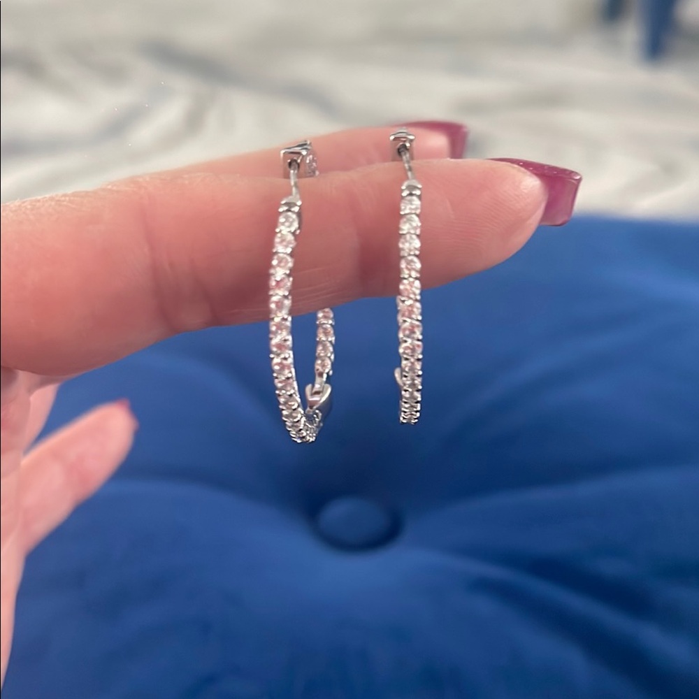 925 Sterling Silver white gold plated Elegant Silver Hoop Earrings